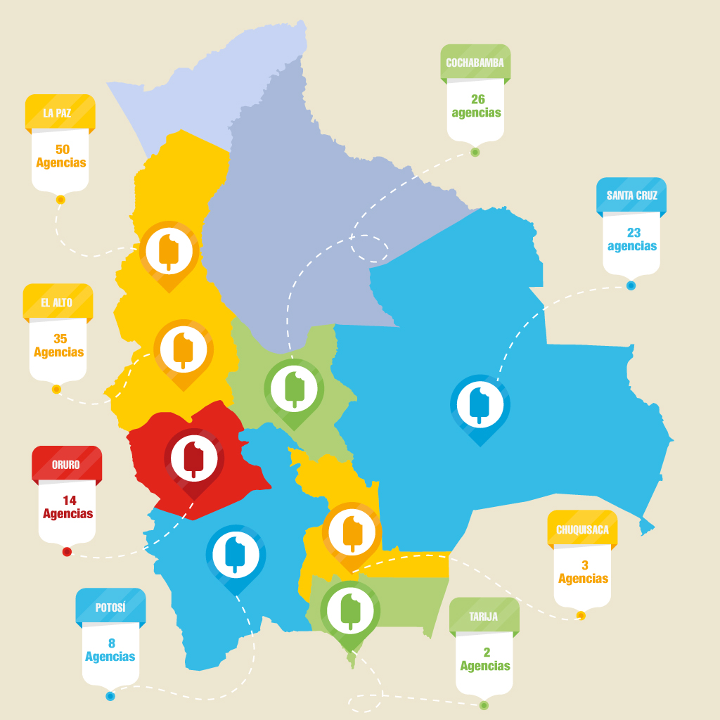 Mapa de cantidad de agencias Delizia en Bolivia